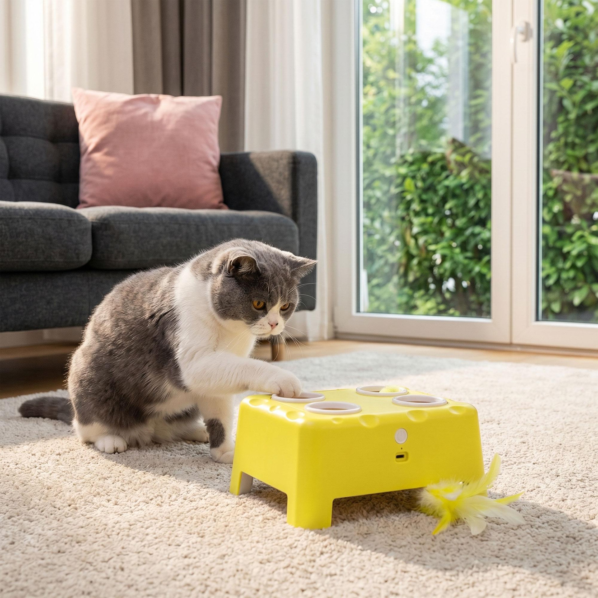 Voir la diapositive 6 : PAWHUT Jouet interactif chat rechargeable 3 modes réglables jaune