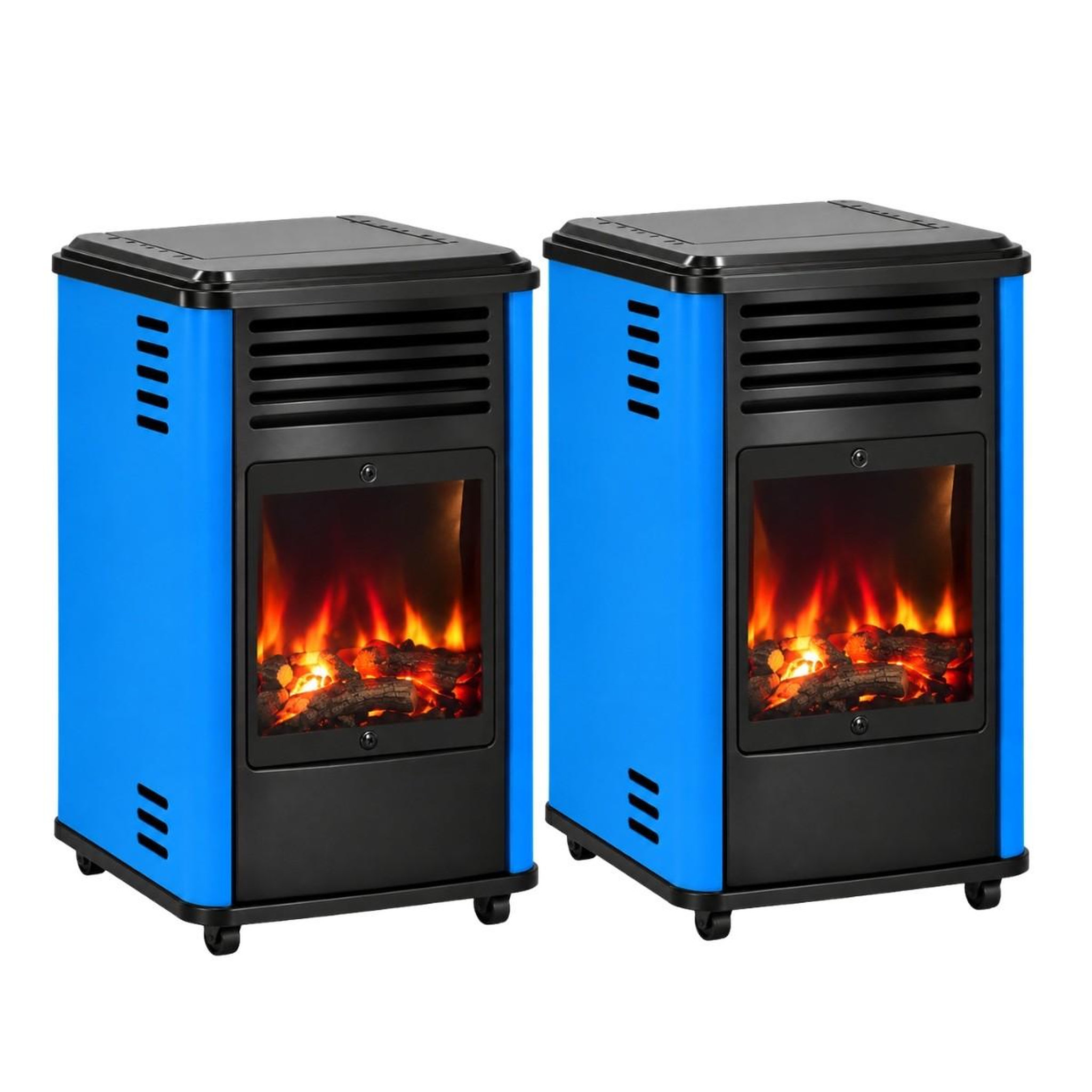 SAHARA Pack 2 Poêles à gaz 3.4KW Manhattan Bleu Effet feu de bois 3 niveaux de chauffe 40-80m2 Sahara
