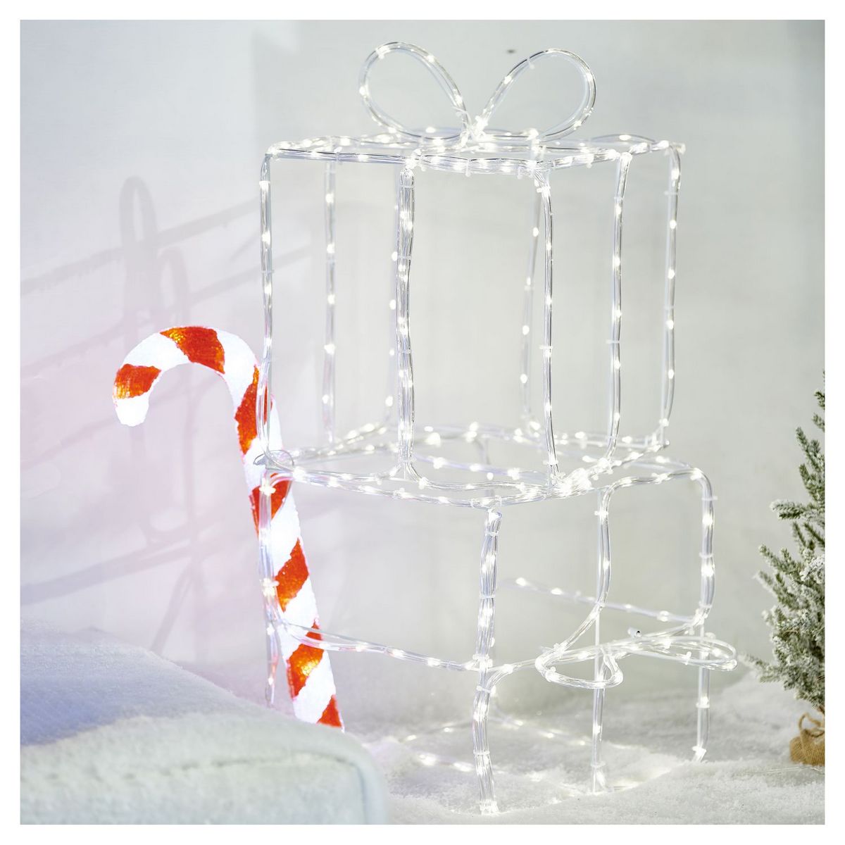 ACTUEL Cadeau lumineux extérieur tube blanc chaud 140 led 30x30cm