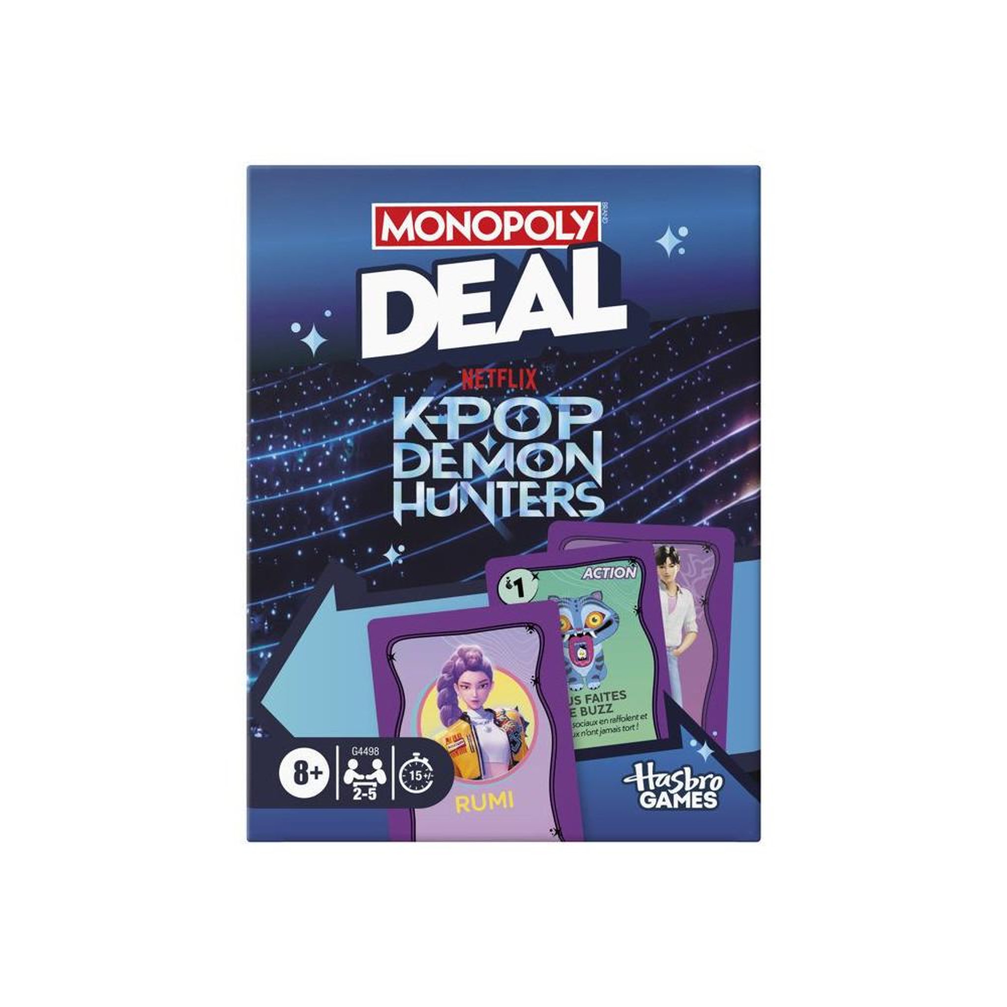 MONOPOLY Jeu de cartes monopoly deal kpop demon hunters, 110 cartes, 2 à 5 joueurs, dès 8 ans, 15 min, multi-couleur, boîte