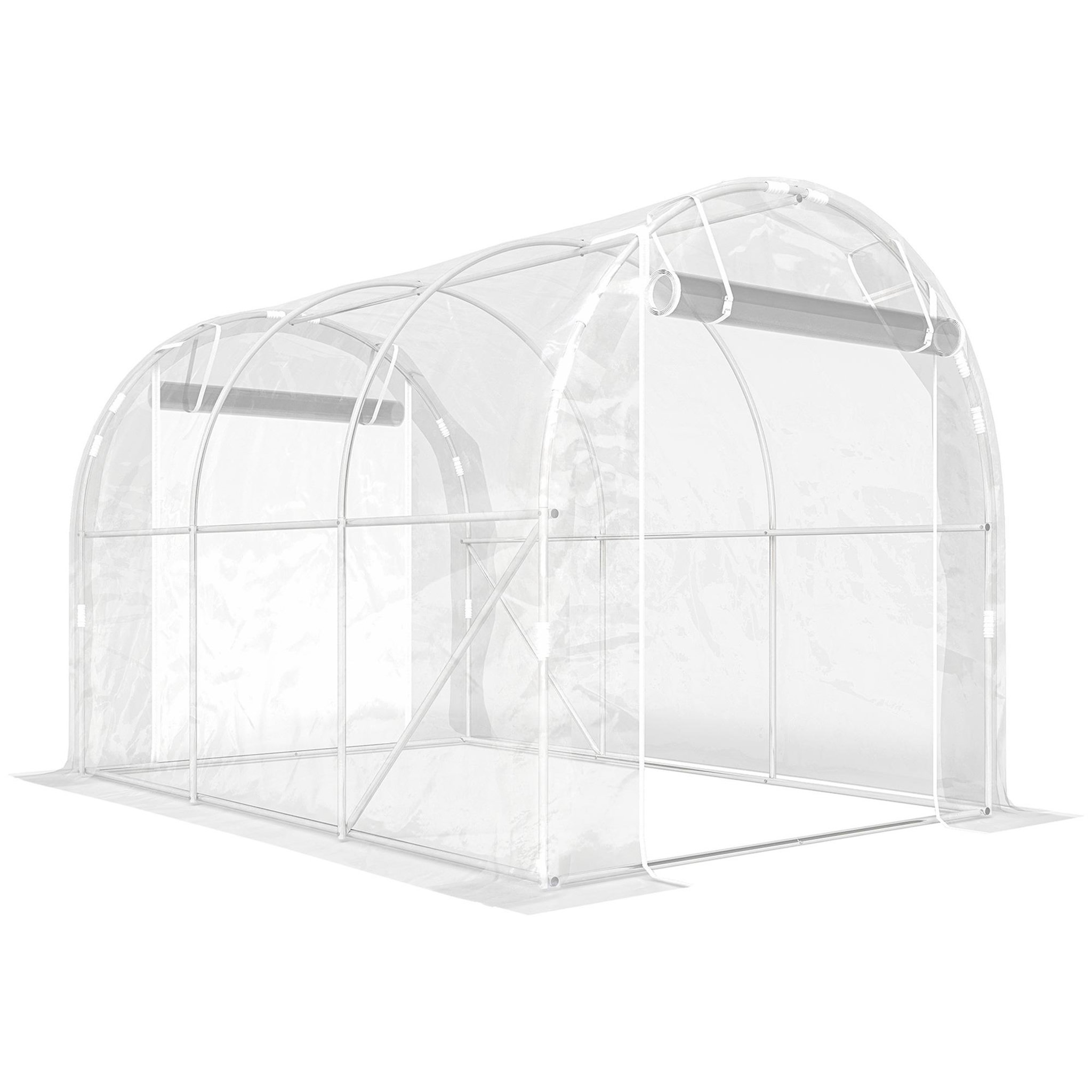 OUTSUNNY Serre tunnel de jardin 6 m² - 2 grandes portes enroulables - acier galvanisé bâche transparente