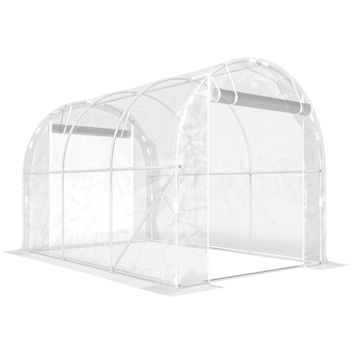 OUTSUNNY Serre tunnel de jardin 6 m² - 2 grandes portes enroulables - acier galvanisé bâche transparente