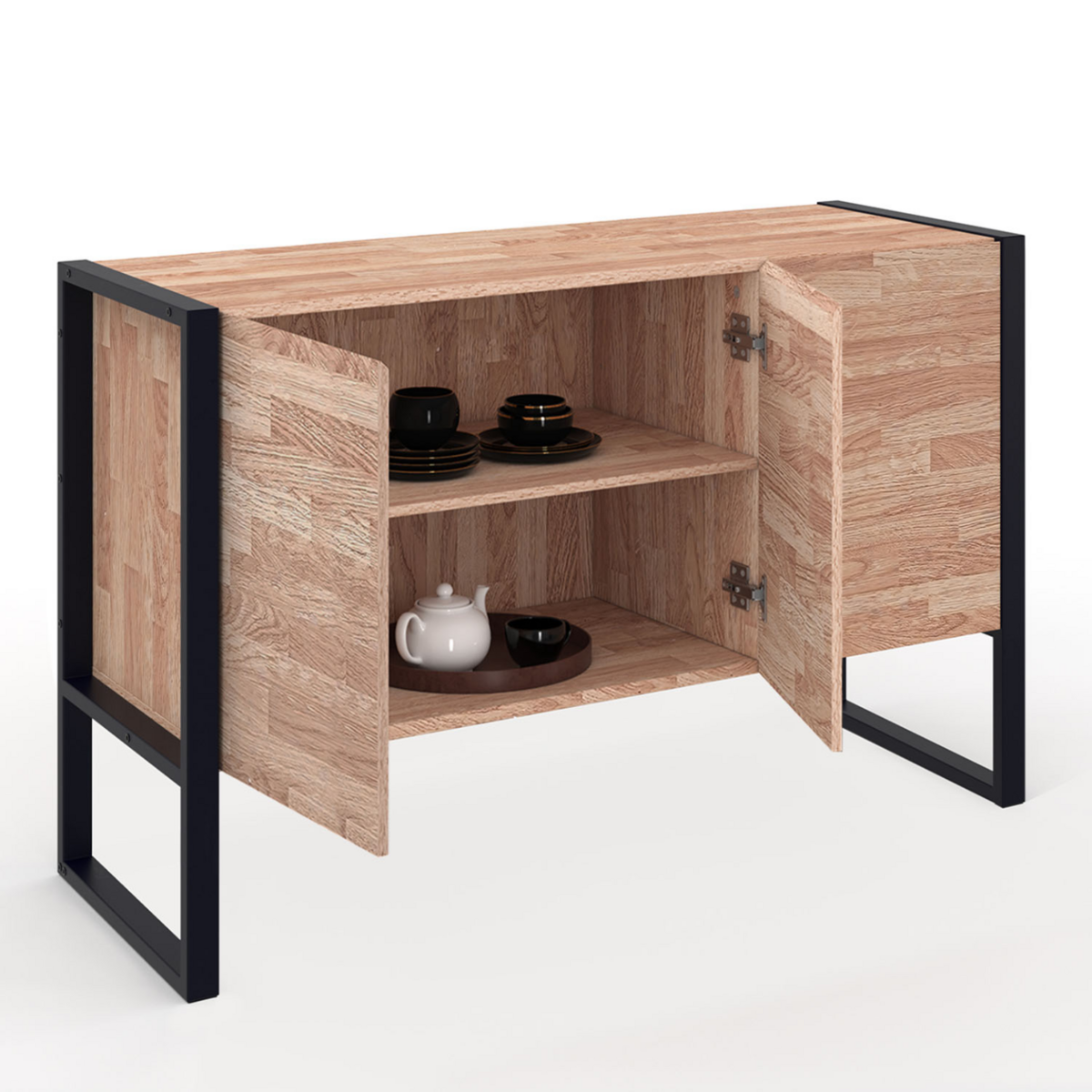 ID MARKET Buffet surélevé 110 cm OTTAWA 3 portes bois et noir design industriel