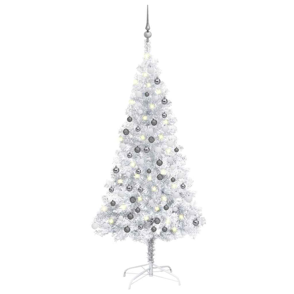 VIDAXL Arbre de Noël artificiel pre-eclaire/boules argente 150 cm PET