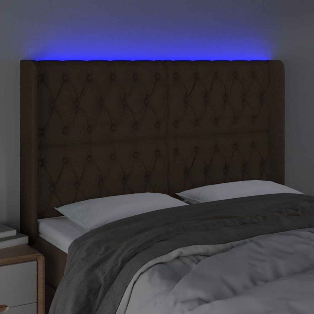 VIDAXL Tete de lit a LED Marron fonce 147x16x118/128 cm Tissu