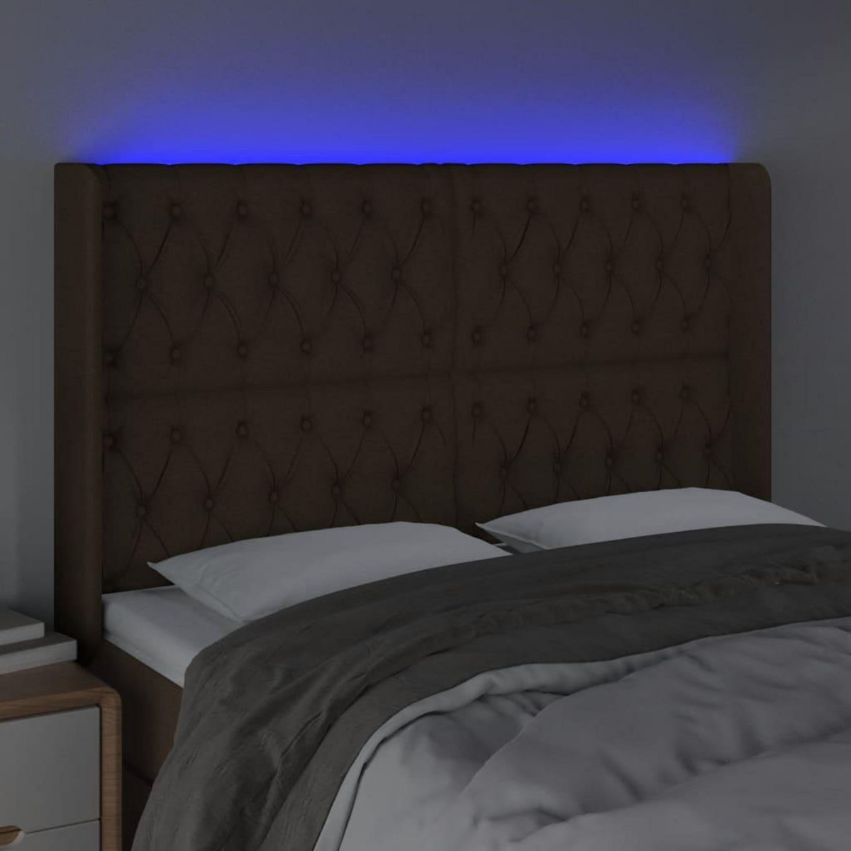 VIDAXL Tete de lit a LED Marron fonce 147x16x118/128 cm Tissu