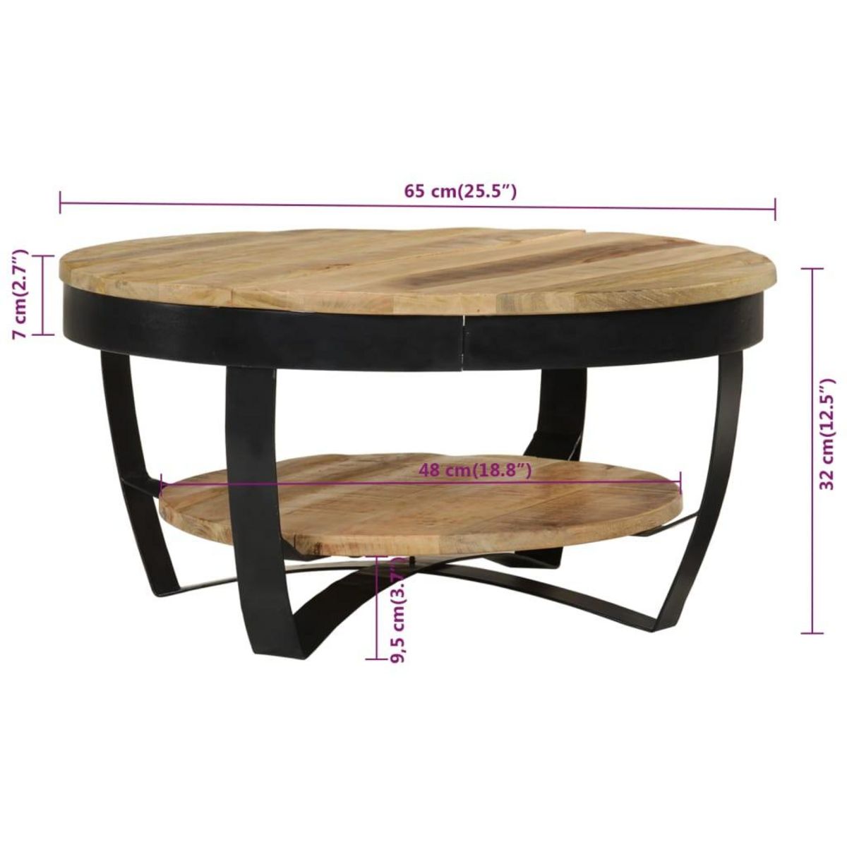 VIDAXL Table basse Bois massif de manguier brut 65x32 cm