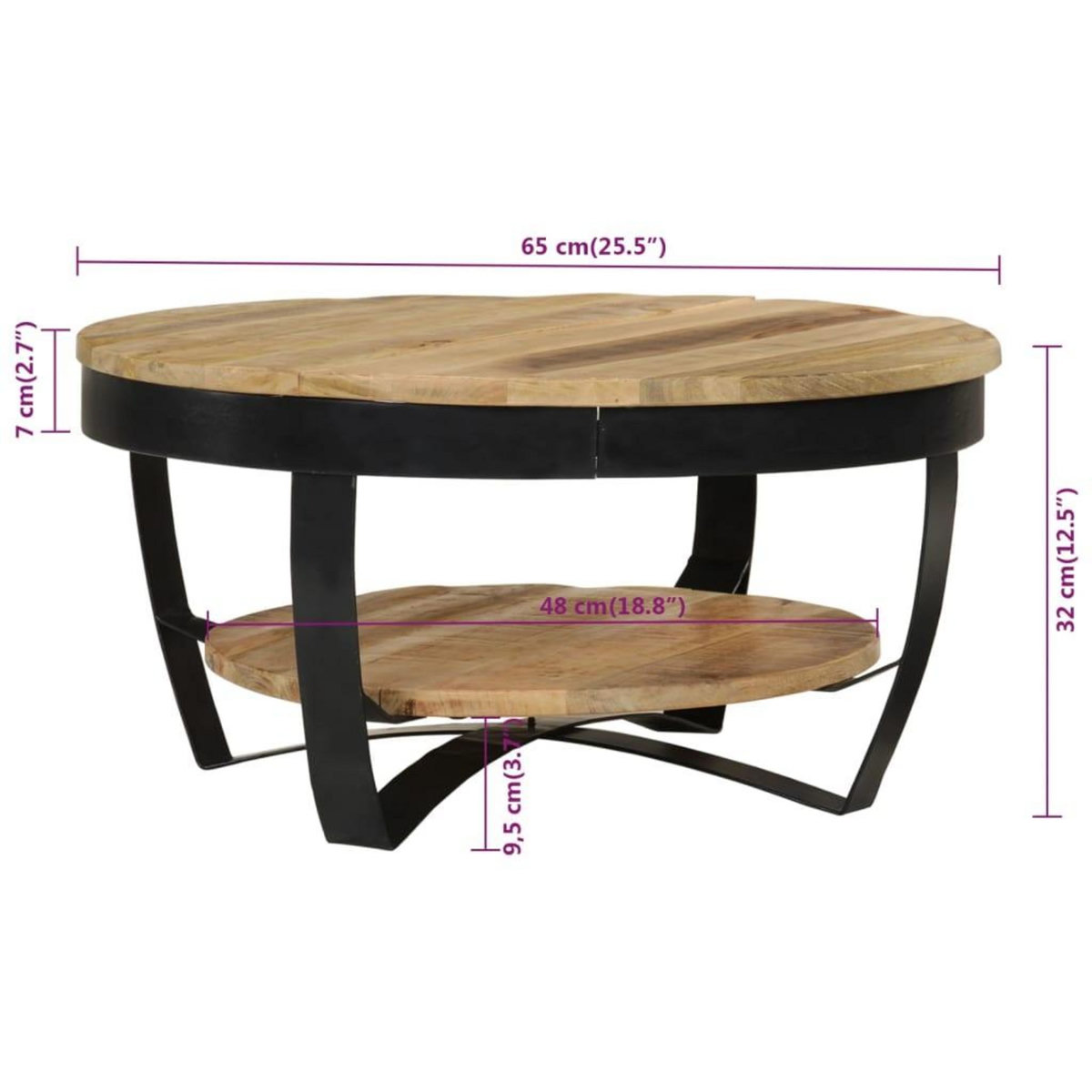 VIDAXL Table basse Bois massif de manguier brut 65x32 cm