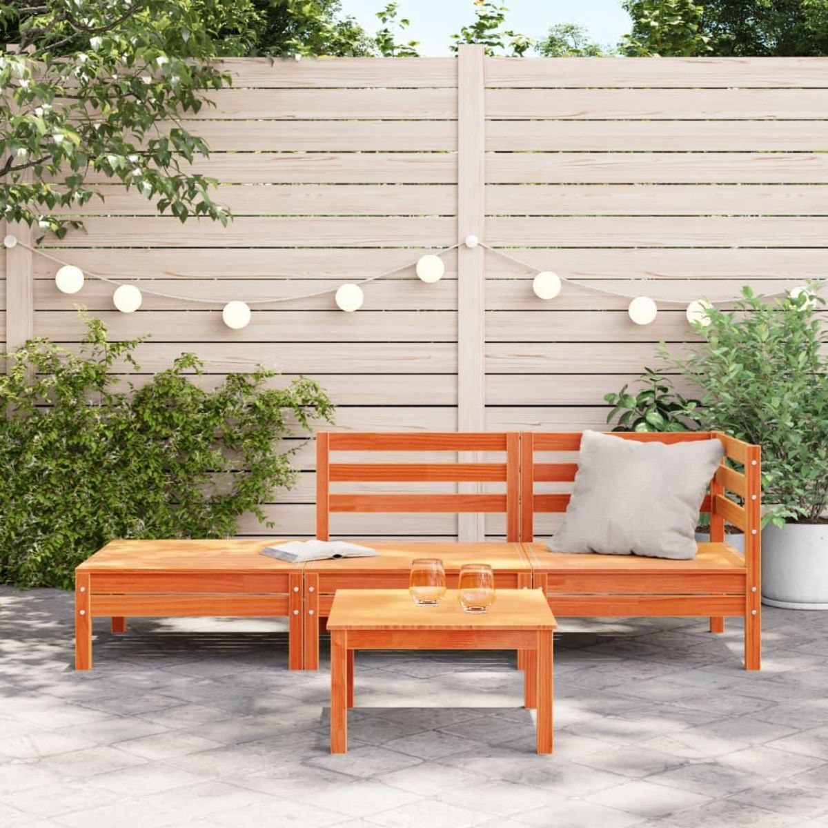 VIDAXL Canape de jardin 3 places cire marron bois de pin massif