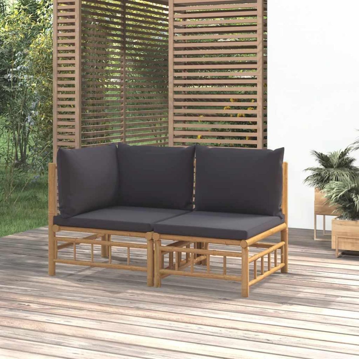 VIDAXL Salon de jardin 2 pcs avec coussins gris fonce bambou