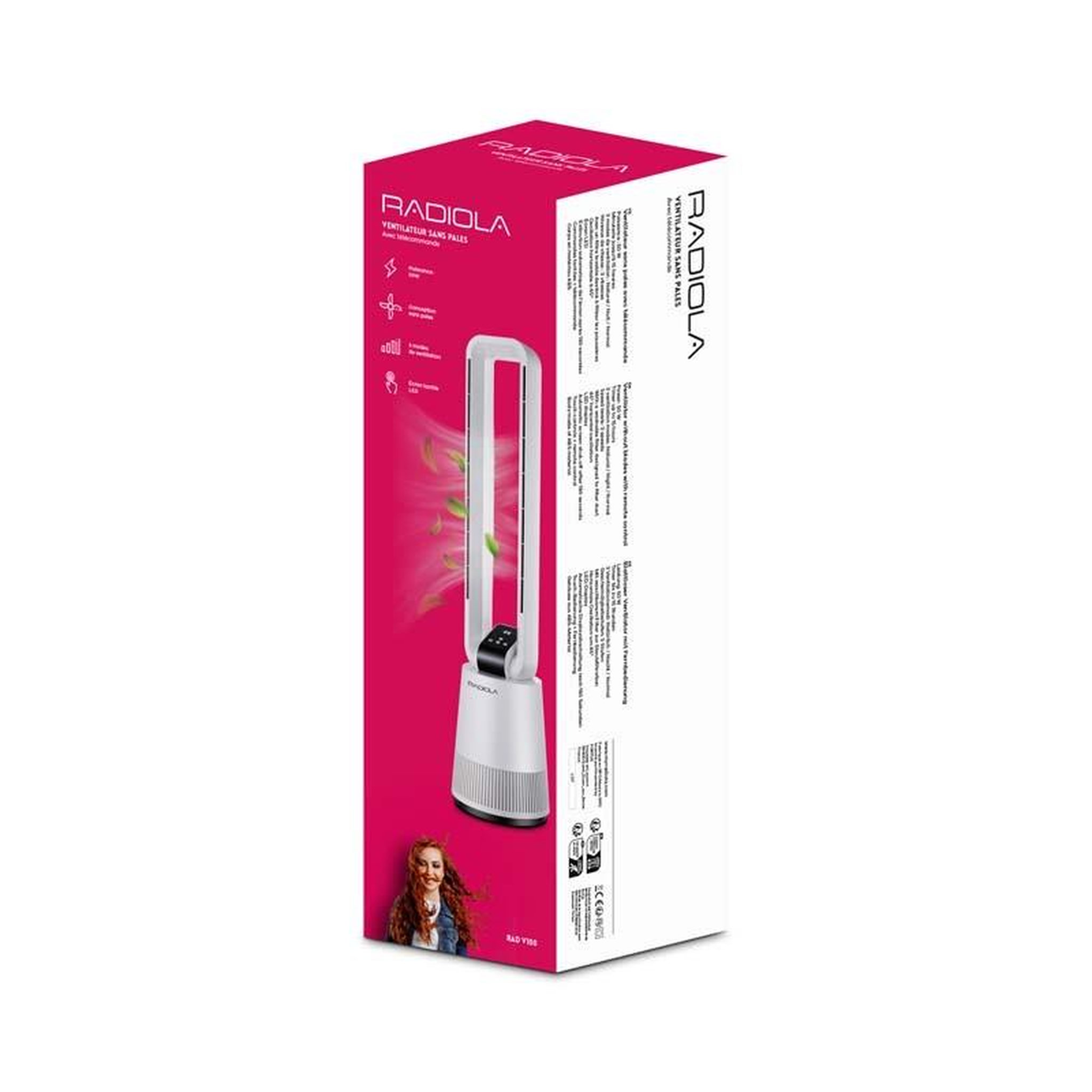Voir la diapositive 6 : RADIOLA Radiola - rad-v100 - blanc - ventilateur sans pales - 3 vitesses - télécommande