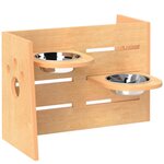 PAWHUT Porte-gamelles modulable réglable écuelles incluses idéal pour 2 chiens aspect bois acier inox