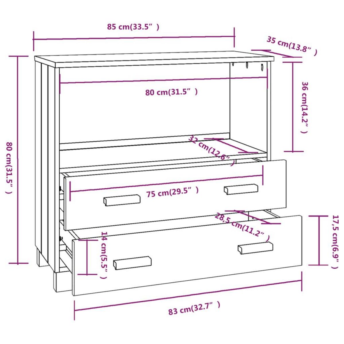VIDAXL Buffet HAMAR Gris clair 85x35x80 cm Bois massif de pin