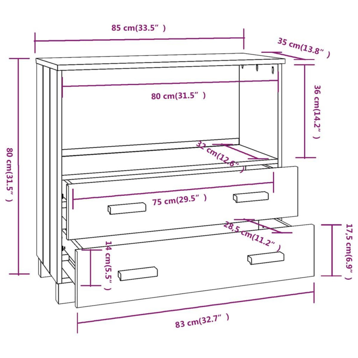 VIDAXL Buffet HAMAR Gris clair 85x35x80 cm Bois massif de pin