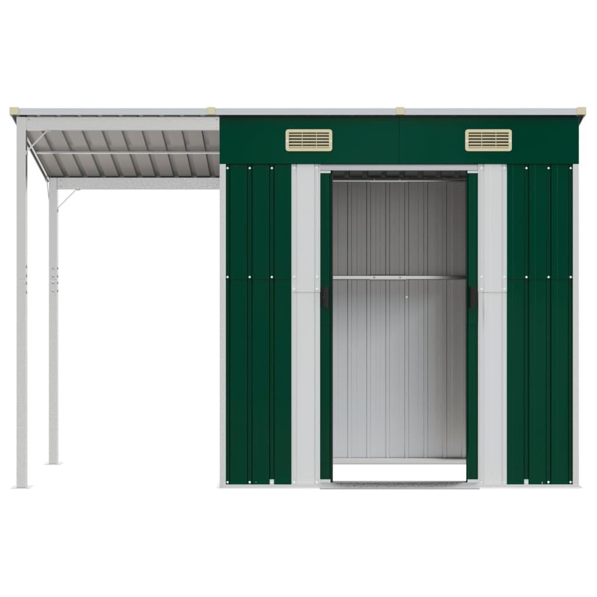 Voir la diapositive 4 : VIDAXL Abri de jardin avec toit prolonge vert 277x110,5x181 cm acier