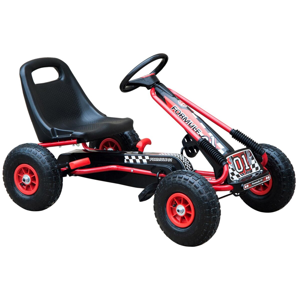 HOMCOM Vélo et véhicule pour enfants kart à pédales siège réglable, roues  gonflables et frein à main acier plastique rouge et noir pas cher 
