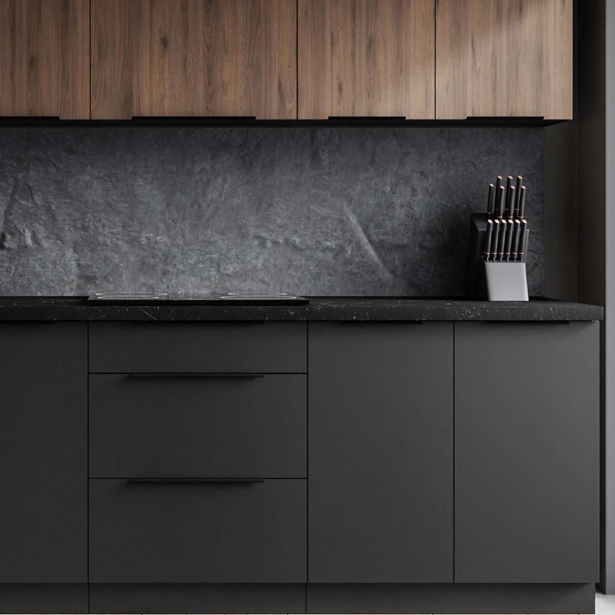 Voir la diapositive 4 : JLC KREATION Cuisine complète moderne noir et bois 260cm mao