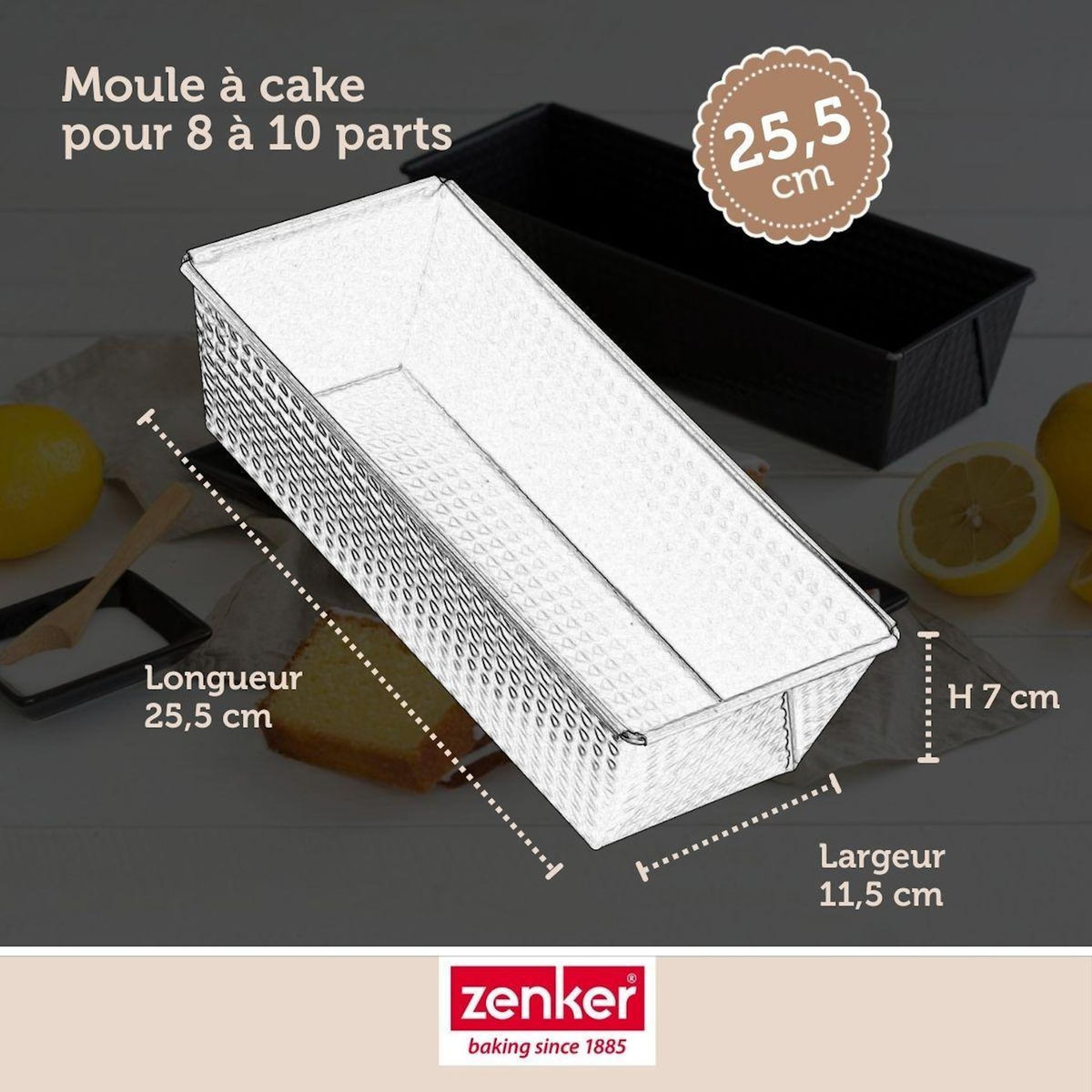 ZENKER Ensemble avec 1 Moule à Cake 25,5cm, 1 spatule Zenker et 2 bols à mixer en inox Fackelmann