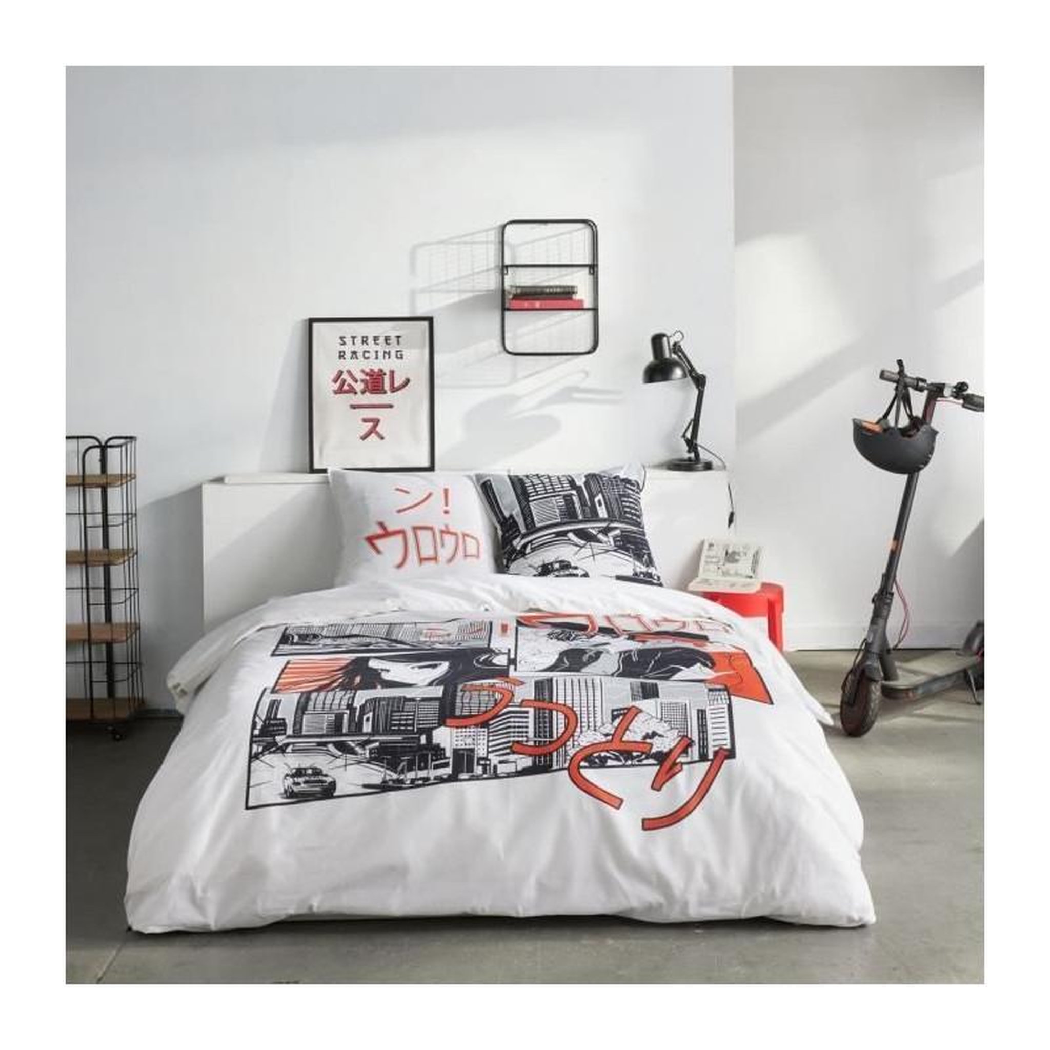 Today Parure de lit - TODAY - JAVA - 2 personnes - 240x220 cm - Coton - Imprimé Manga - Blanc