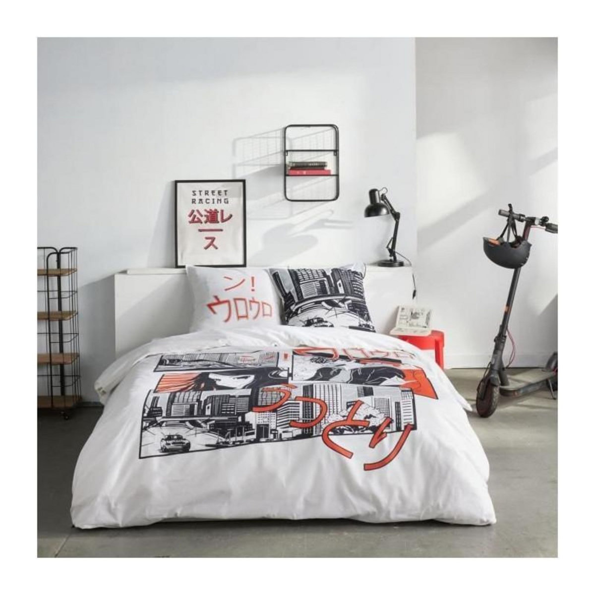 Today Parure de lit - TODAY - JAVA - 2 personnes - 240x220 cm - Coton - Imprimé Manga - Blanc