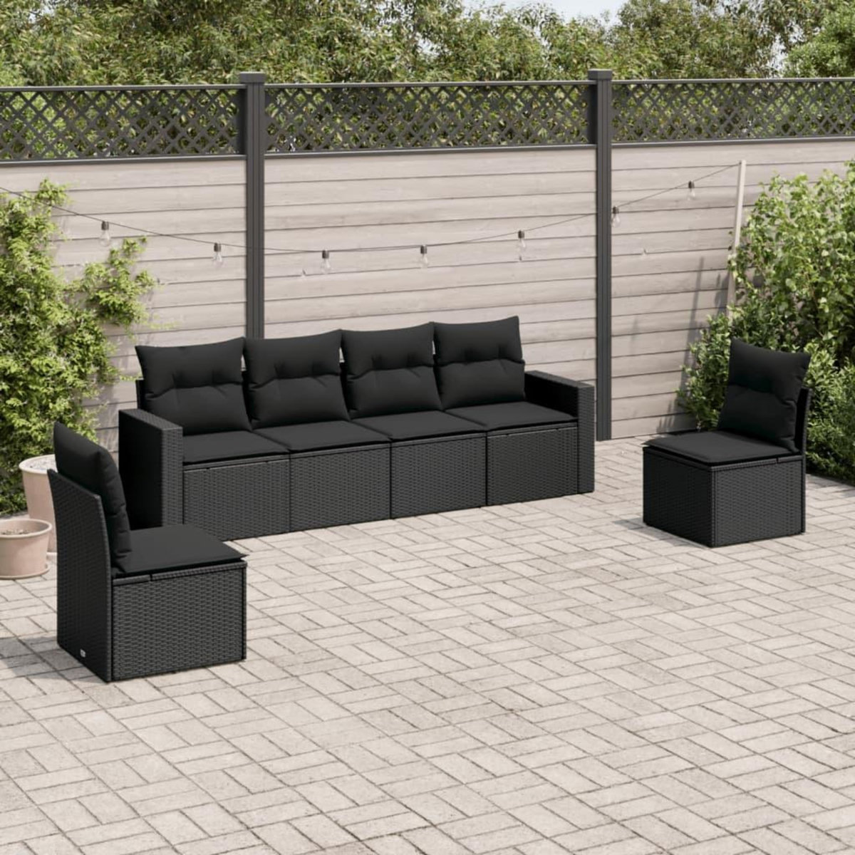 VIDAXL Salon de jardin 6 pcs avec coussins noir resine tressee