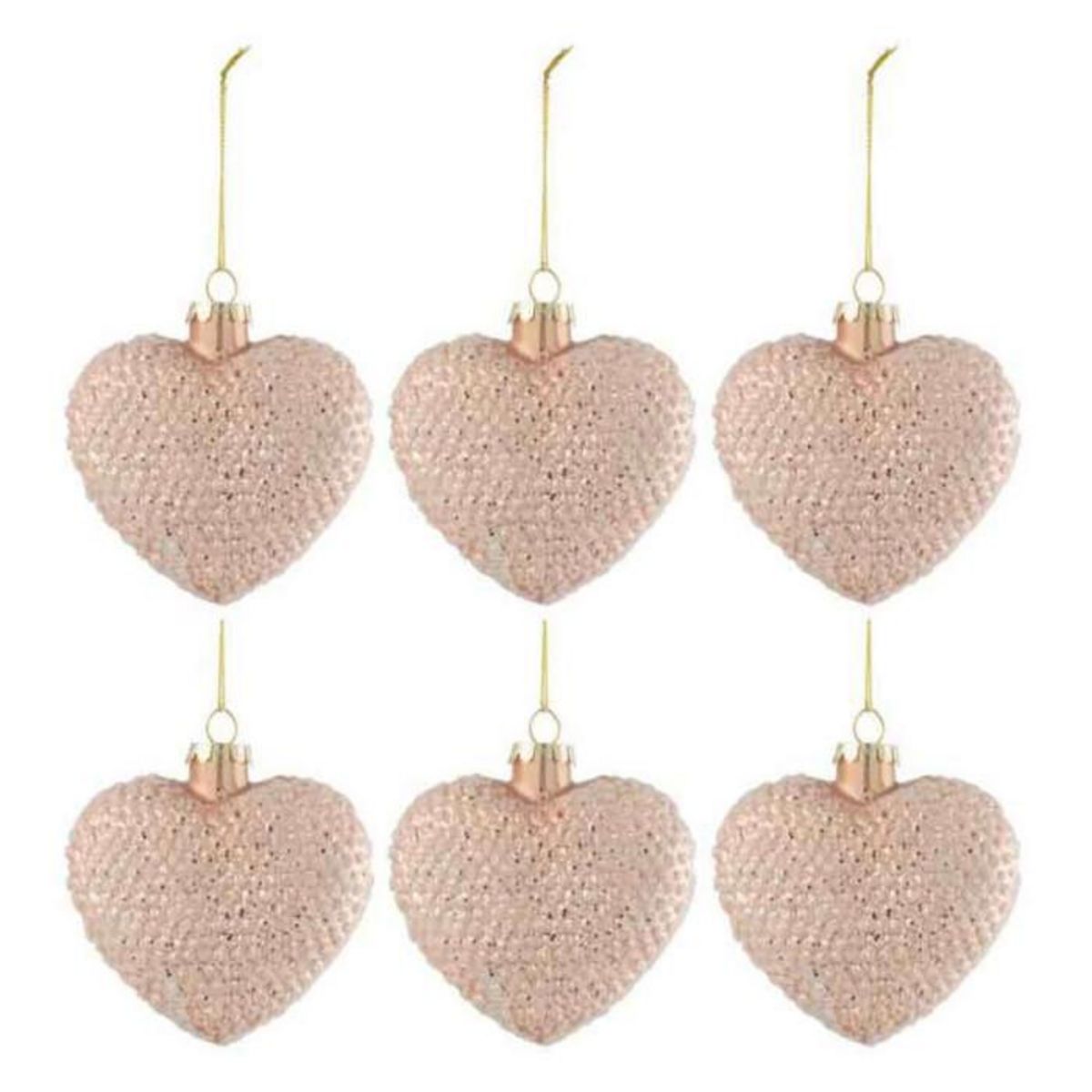 Paris Prix Lot de 6 Boules de Noël  Cœur Paillettes  9cm Rose