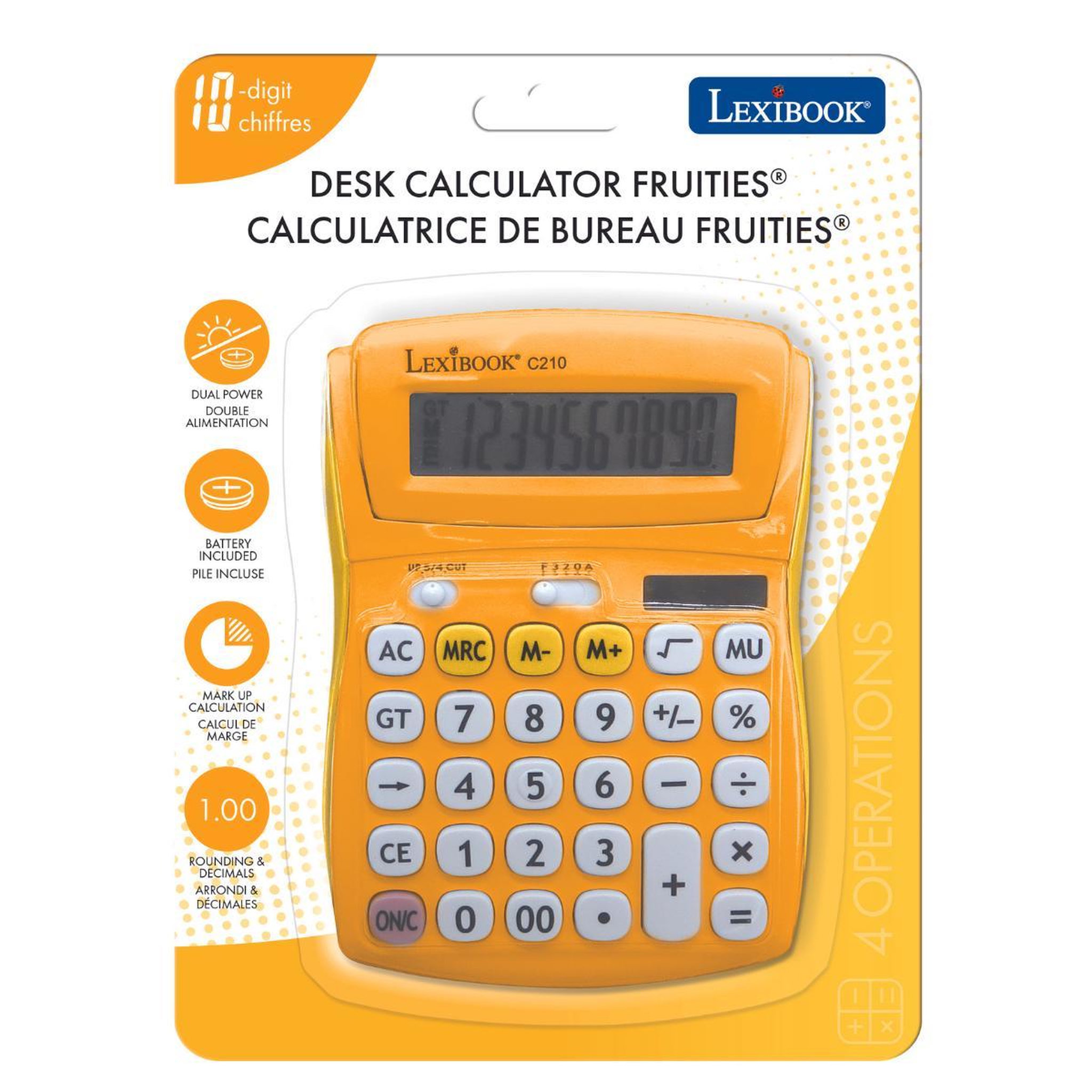 Voir la diapositive 5 : Lexibook Calculatrice de bureau jaune 10 chiffres avec écran à angle ajustable