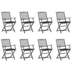 VIDAXL Chaises pliables d'exterieur lot de 8 et coussins Bois d'acacia