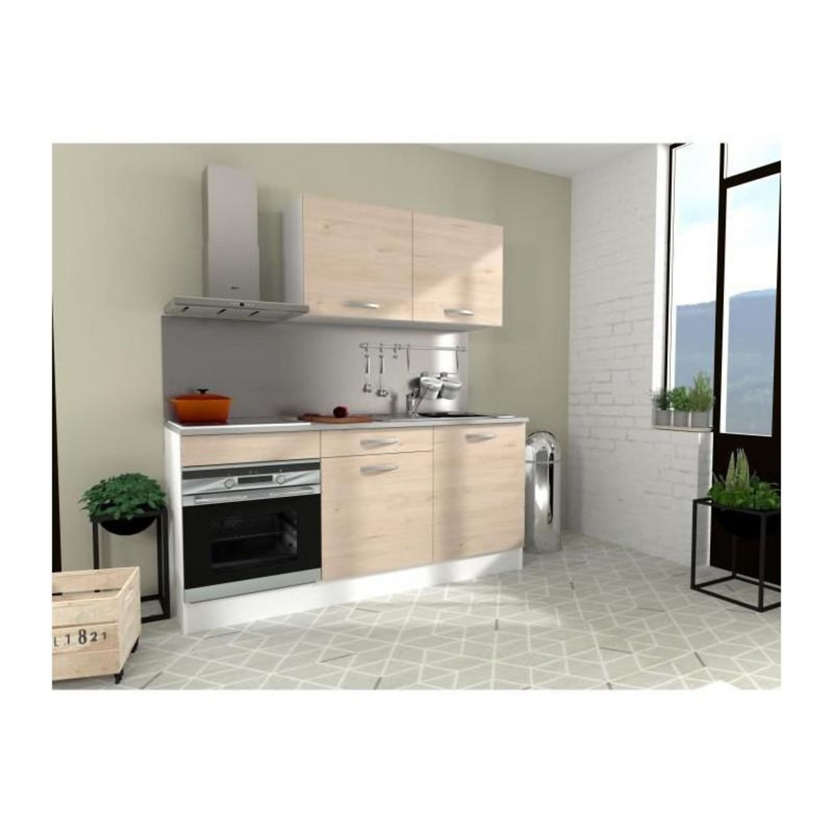 EKIPA Cuisine complete OSLO - L 180cm - Chene - Plan de travail inclus