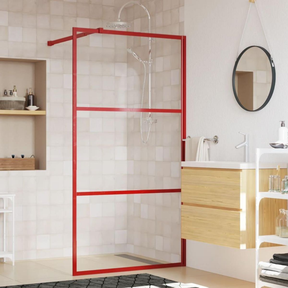 VIDAXL Paroi de douche avec verre ESG transparent rouge 100x195 cm