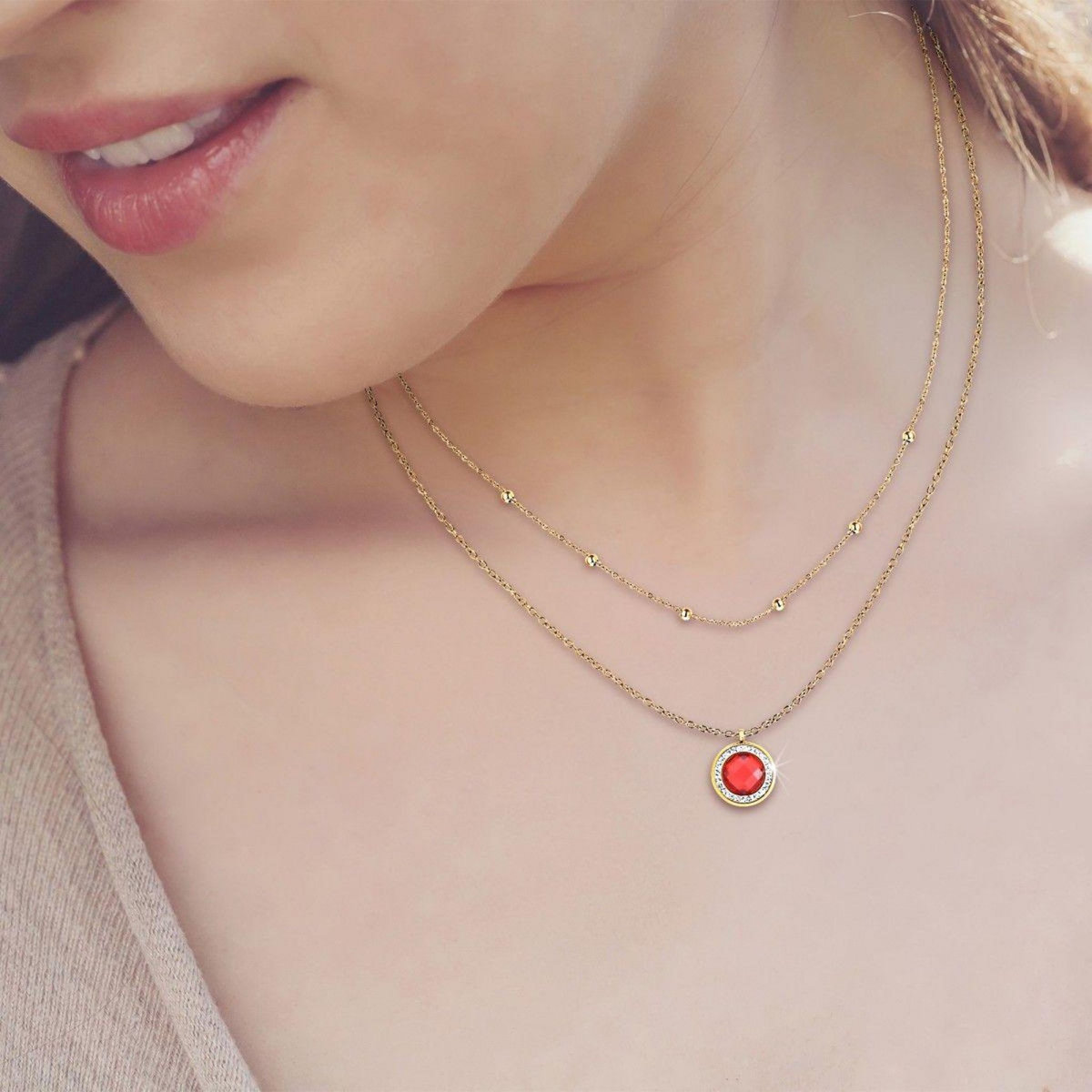 SC BOHEME Lot de 2 colliers SC Bohème en Acier Finement doré orné de cristaux scintillants