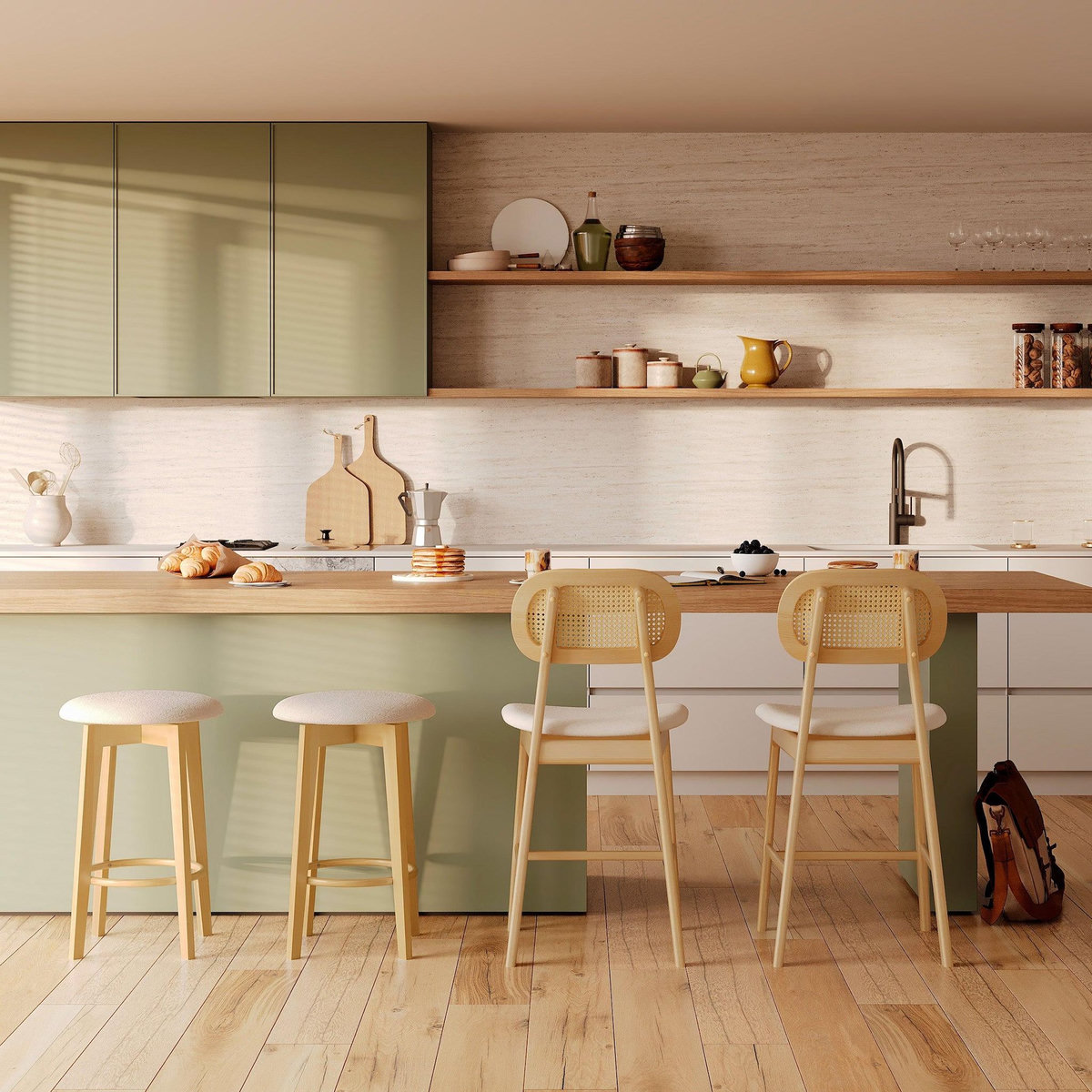 Rendez vous déco Lot de 2 tabourets pour îlot central 66 cm en tissu beige - Vahina