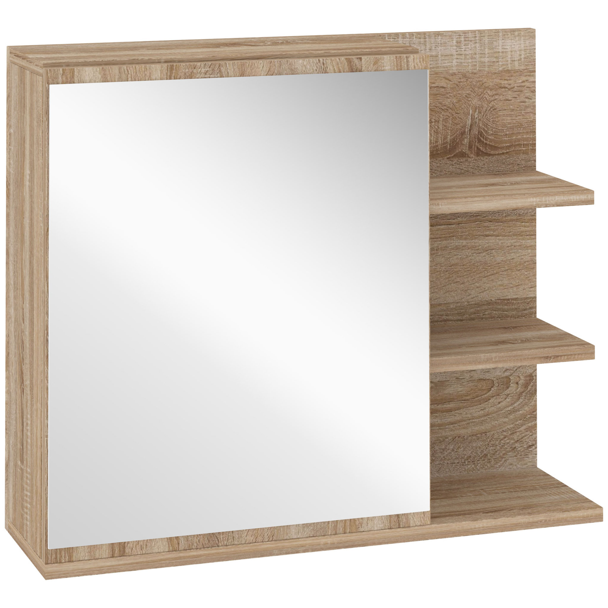 Voir la diapositive 1 : KLEANKIN Armoire miroir de salle de bain avec étagère - 3 étagères latérales - kit installation murale fourni - panneaux particules aspect chêne clair