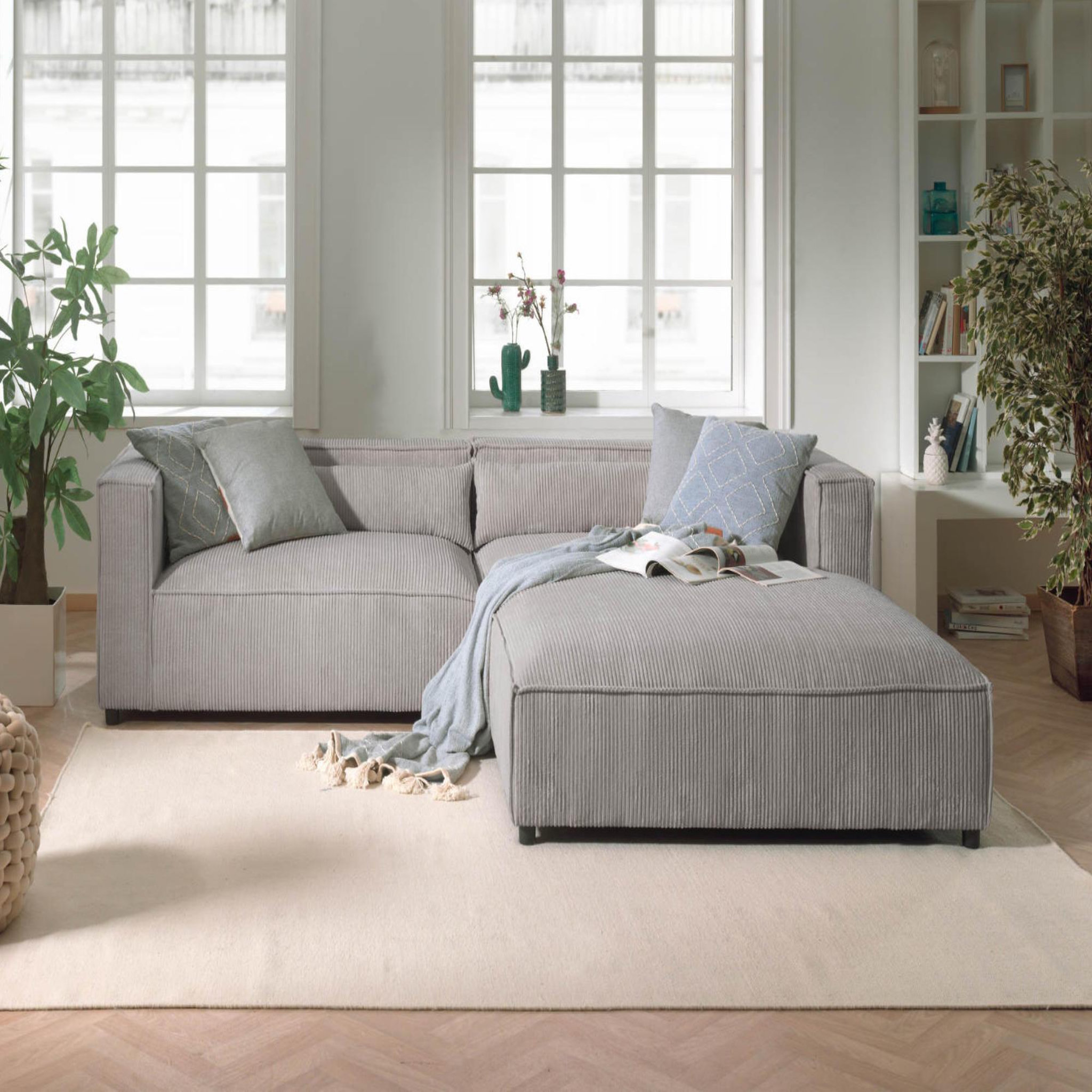 Voir la diapositive 2 : BEST MOBILIER Ela - canapé d'angle droit 4 places - en velours côtelé - style contemporain