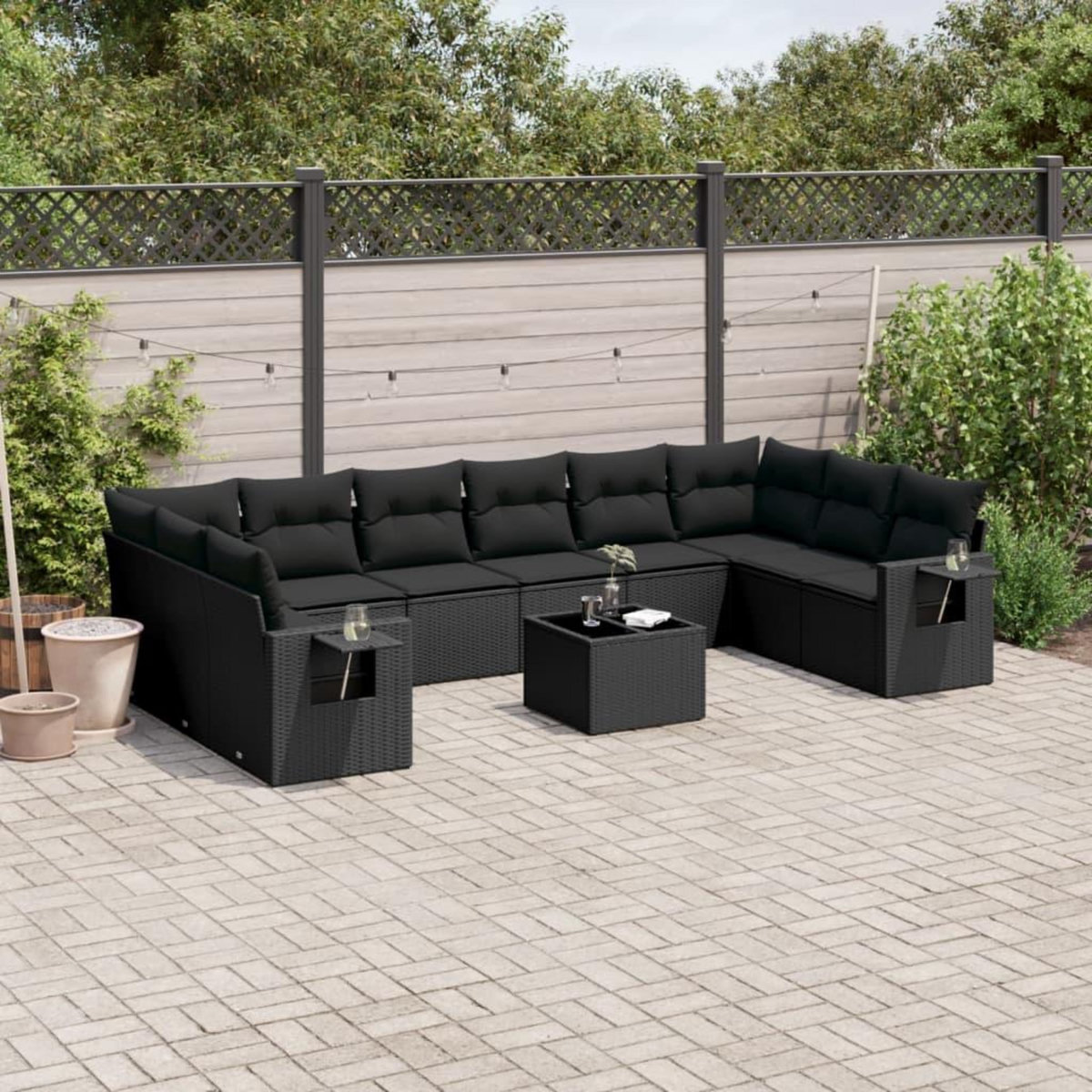 VIDAXL Salon de jardin 11 pcs avec coussins noir resine tressee
