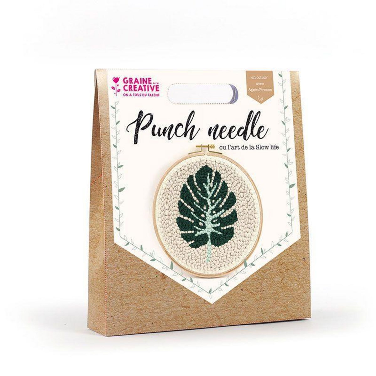 Graine créative Coffret Punch needle - Feuille tropicale Ø 20 cm