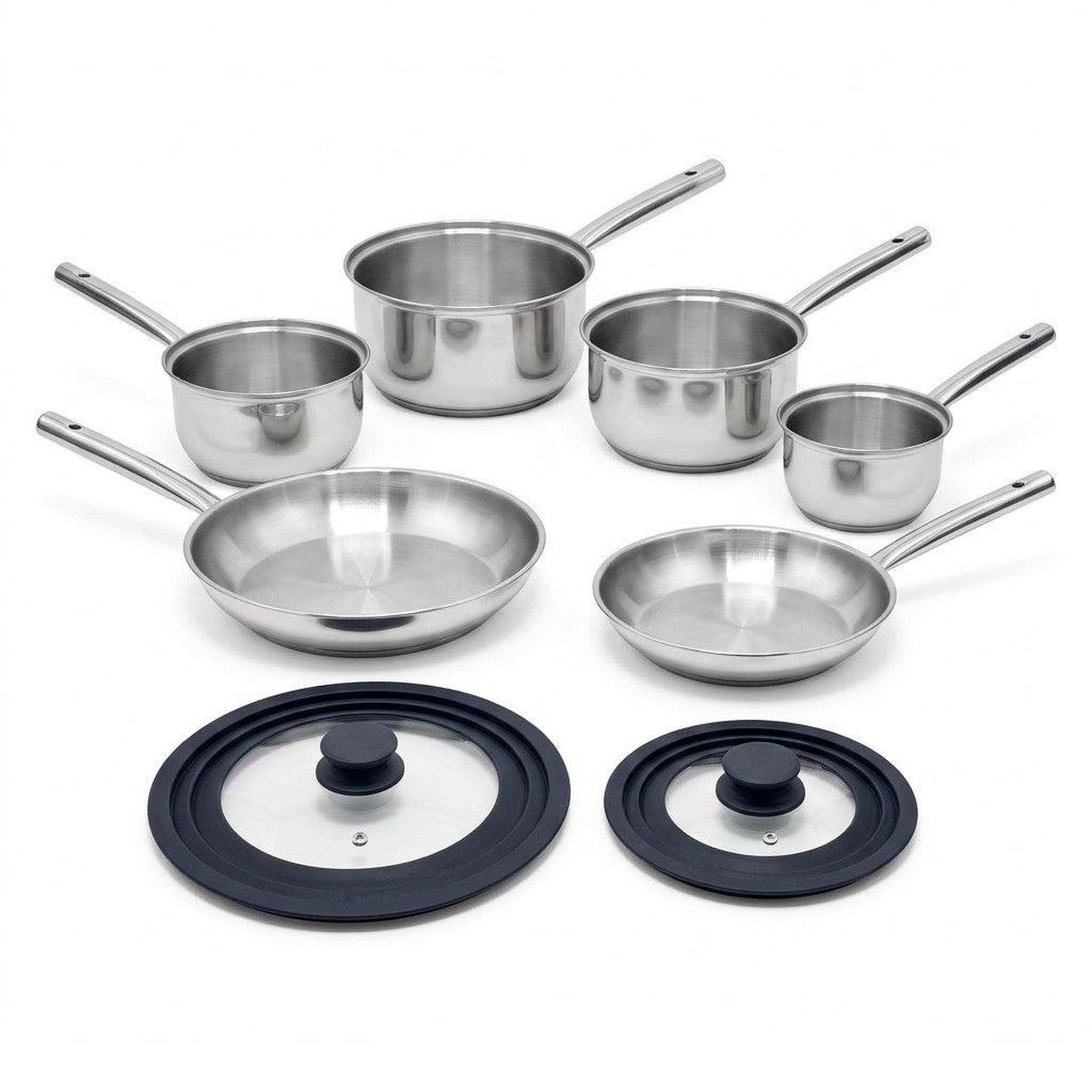 Voir la diapositive 2 : Fackelmann Lot de 4 casseroles 16/18/20/22 cm et poêles en inox 24/28 cm avec couvercle fackelmann rhona
