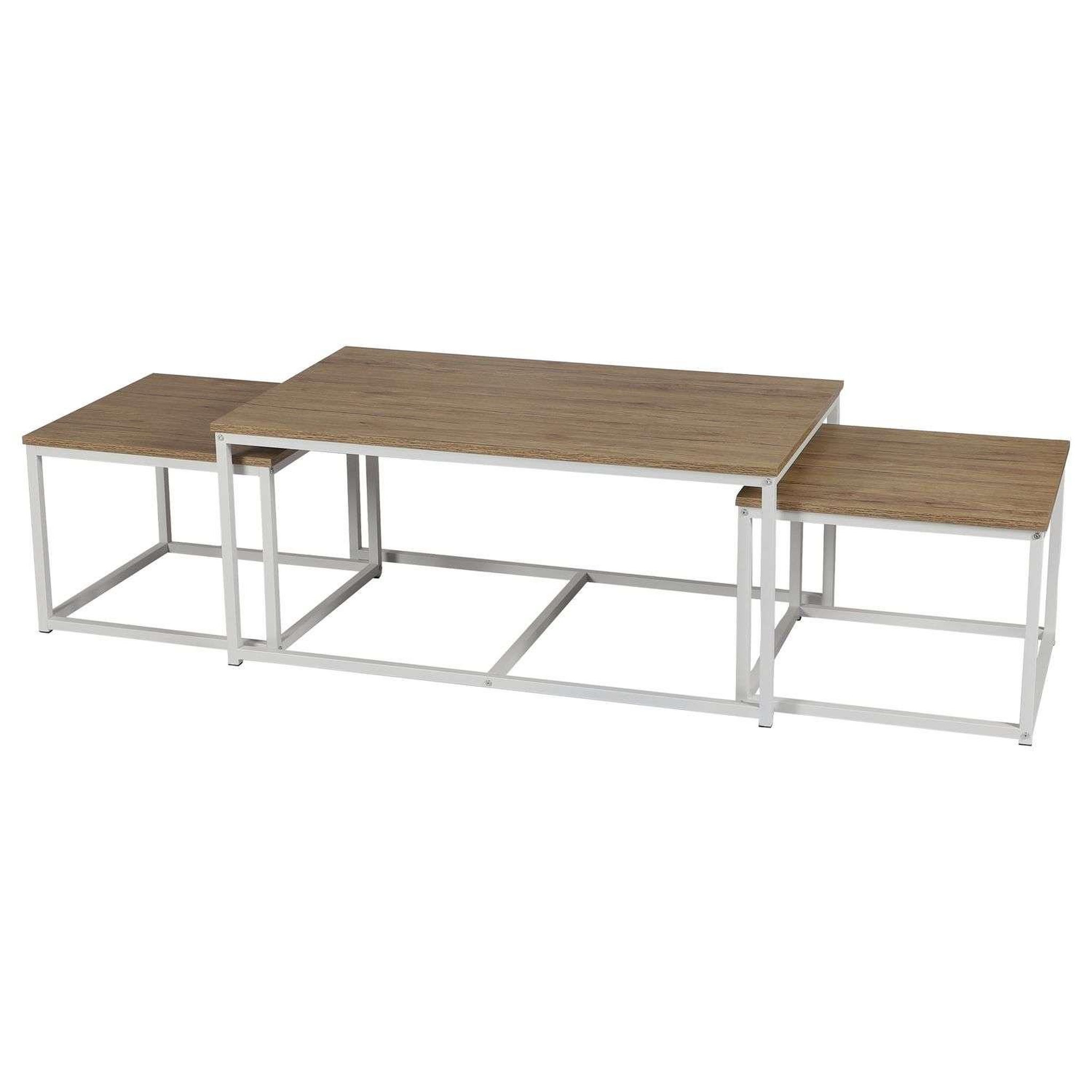 DIVERS Trio de tables basses la casa blanca en bois et métal - marron et blanc