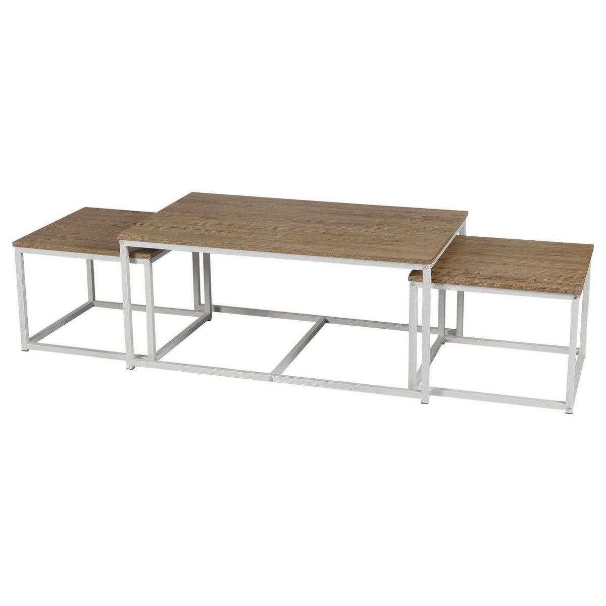 DIVERS Trio de tables basses La Casa Blanca en bois et métal - Marron et blanc