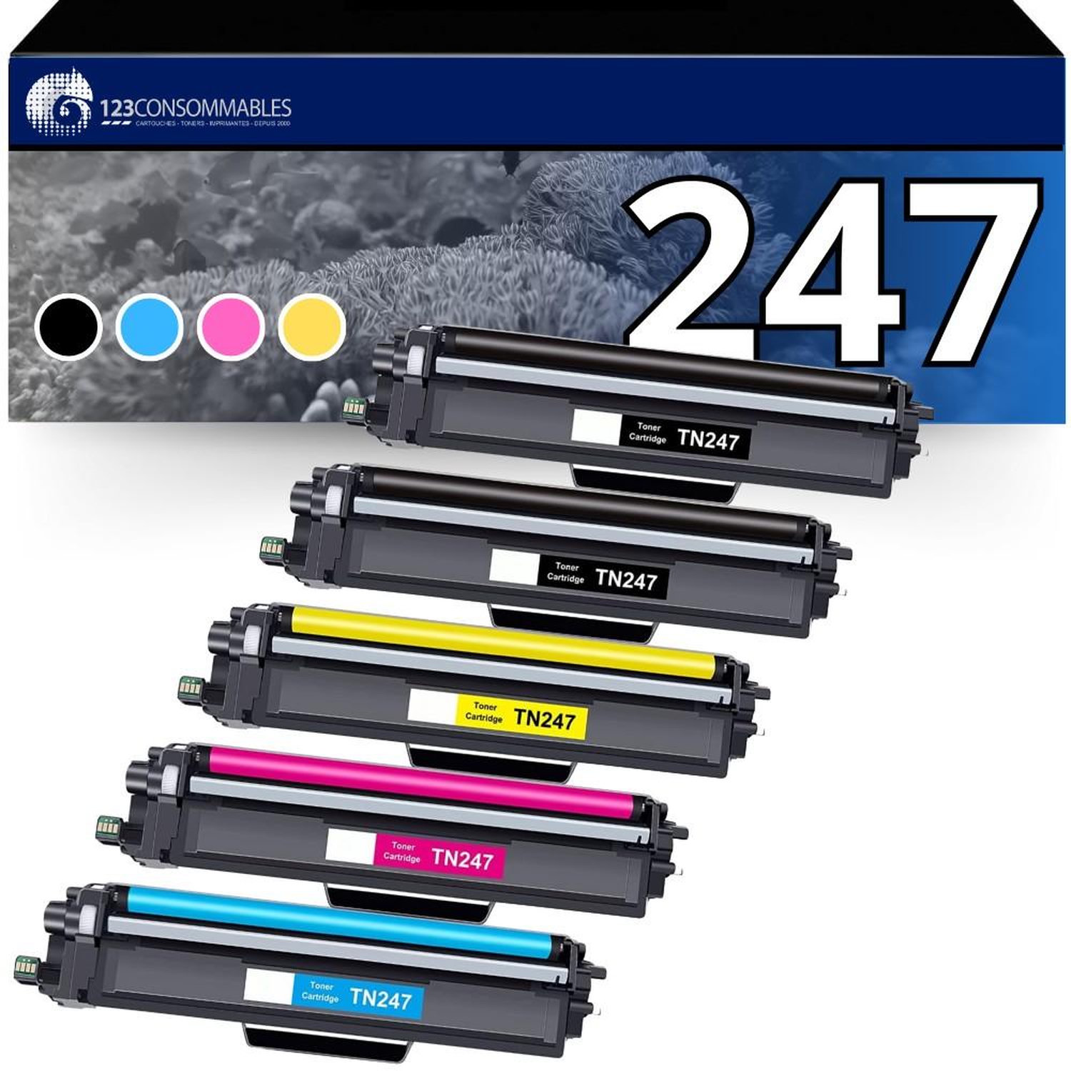 Pack 5 toners compatibles BROTHER TN 247 Neuf - vue 3