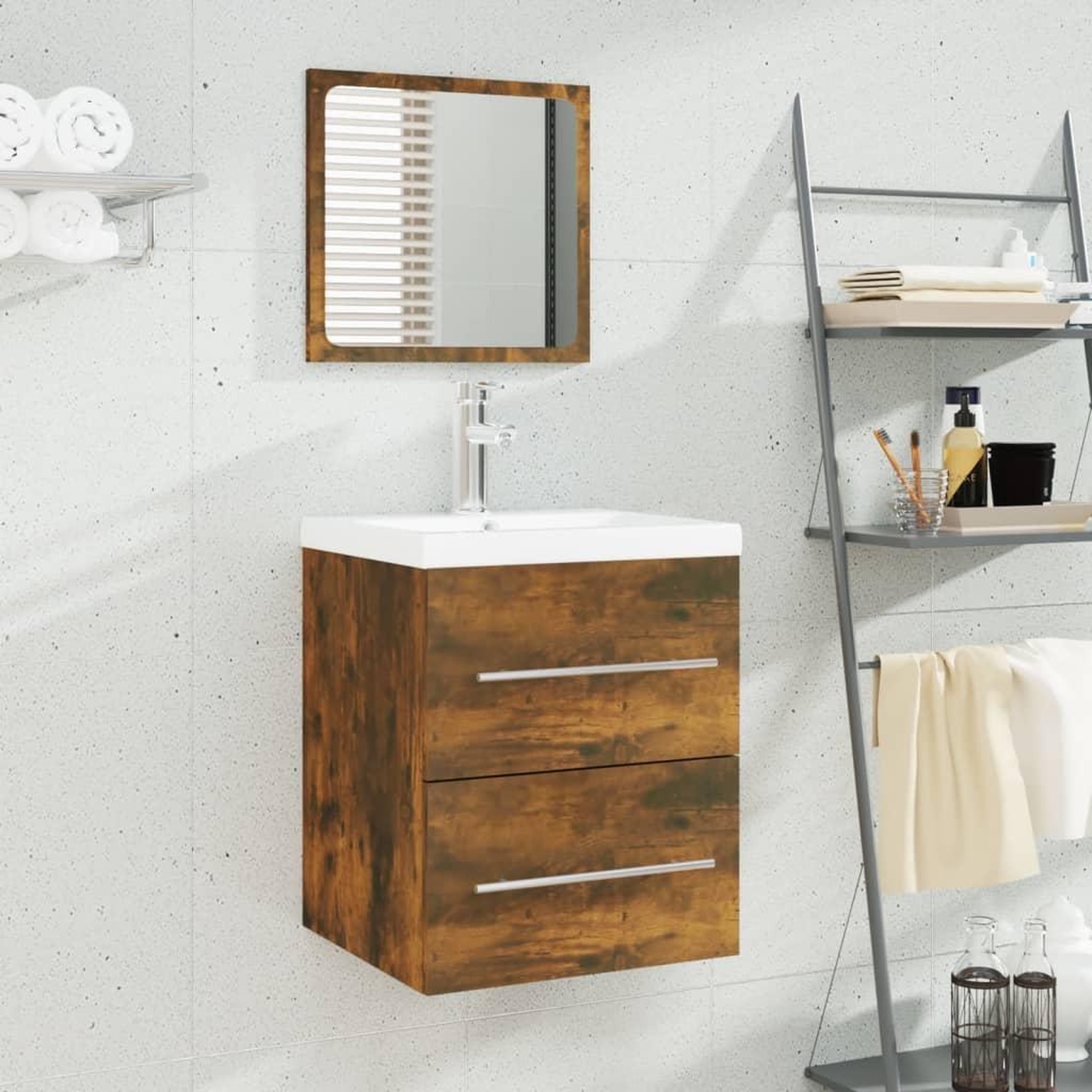 VIDAXL Meuble lavabo avec bassin integre Chene fume Bois d'ingenierie