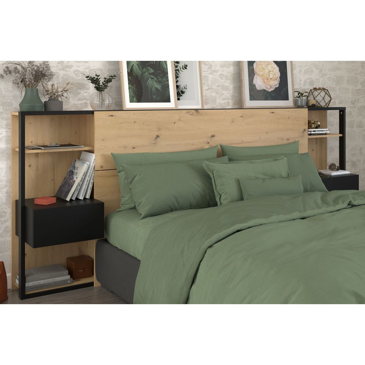 Tête de lit pour lit 140 ou 160 cm avec rangements PAM