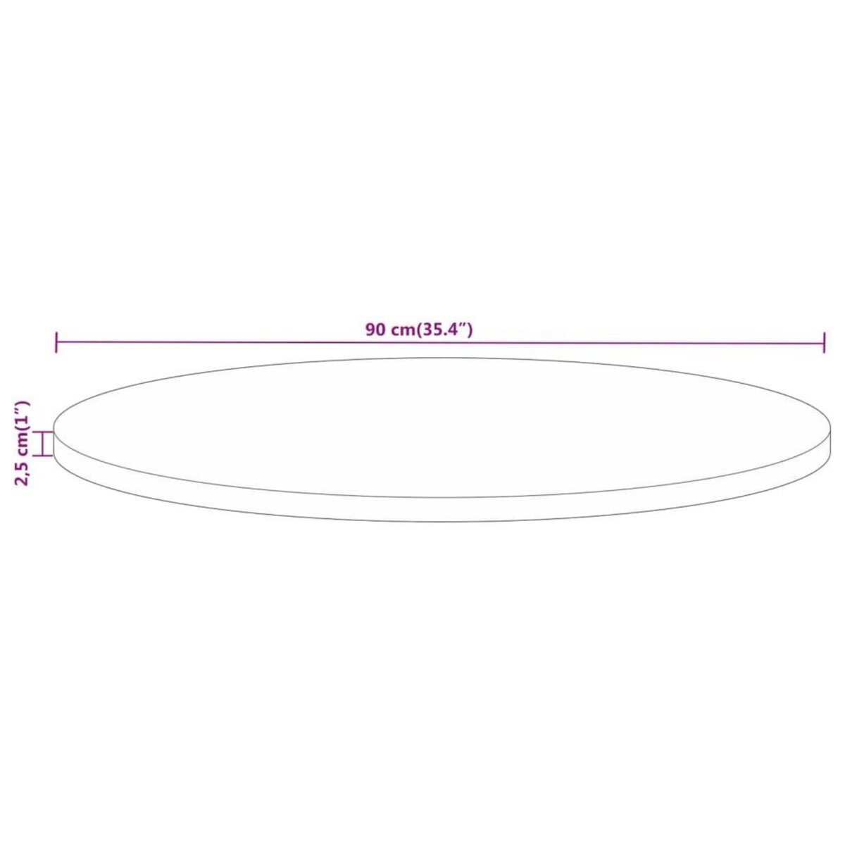 VIDAXL Dessus de table Ø 90x2,5 cm rond bois massif de manguier brut