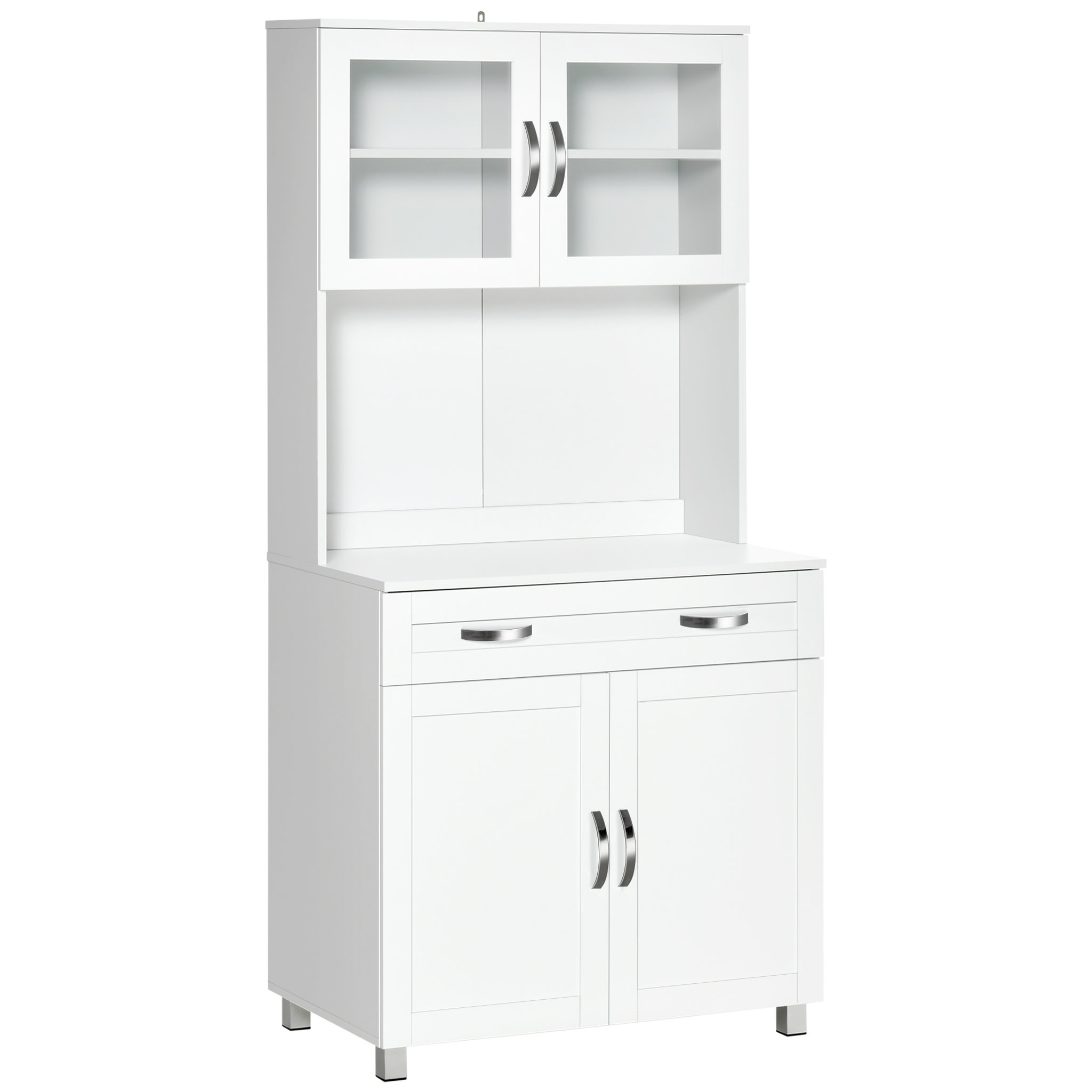 Voir la diapositive 1 : HOMCOM HOMCOM Armoire de cuisine contemporaine multi-rangement 2 placards portes grand tiroir coulissant panneaux MDF blanc