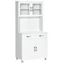 Voir la diapositive 1 : HOMCOM HOMCOM Armoire de cuisine contemporaine multi-rangement 2 placards portes grand tiroir coulissant panneaux MDF blanc