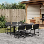 VIDAXL Ensemble a manger de jardin coussins 7 pcs noir resine tressee
