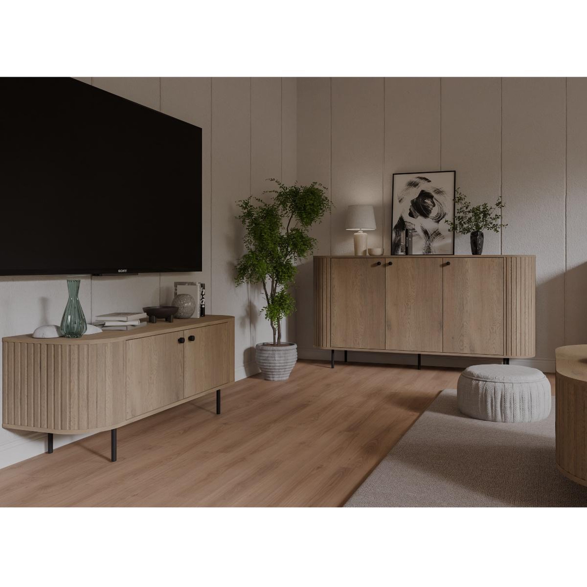 Voir la diapositive 5 : JLC KREATION Buffet bas moderne arrondi couleur bois 165cm lilio