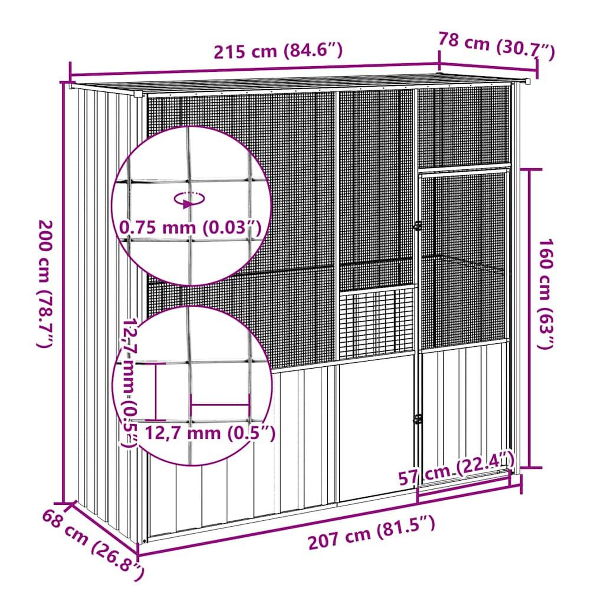 Voir la diapositive 6 : VIDAXL Cage a oiseaux anthracite 215x78x200 cm acier galvanise