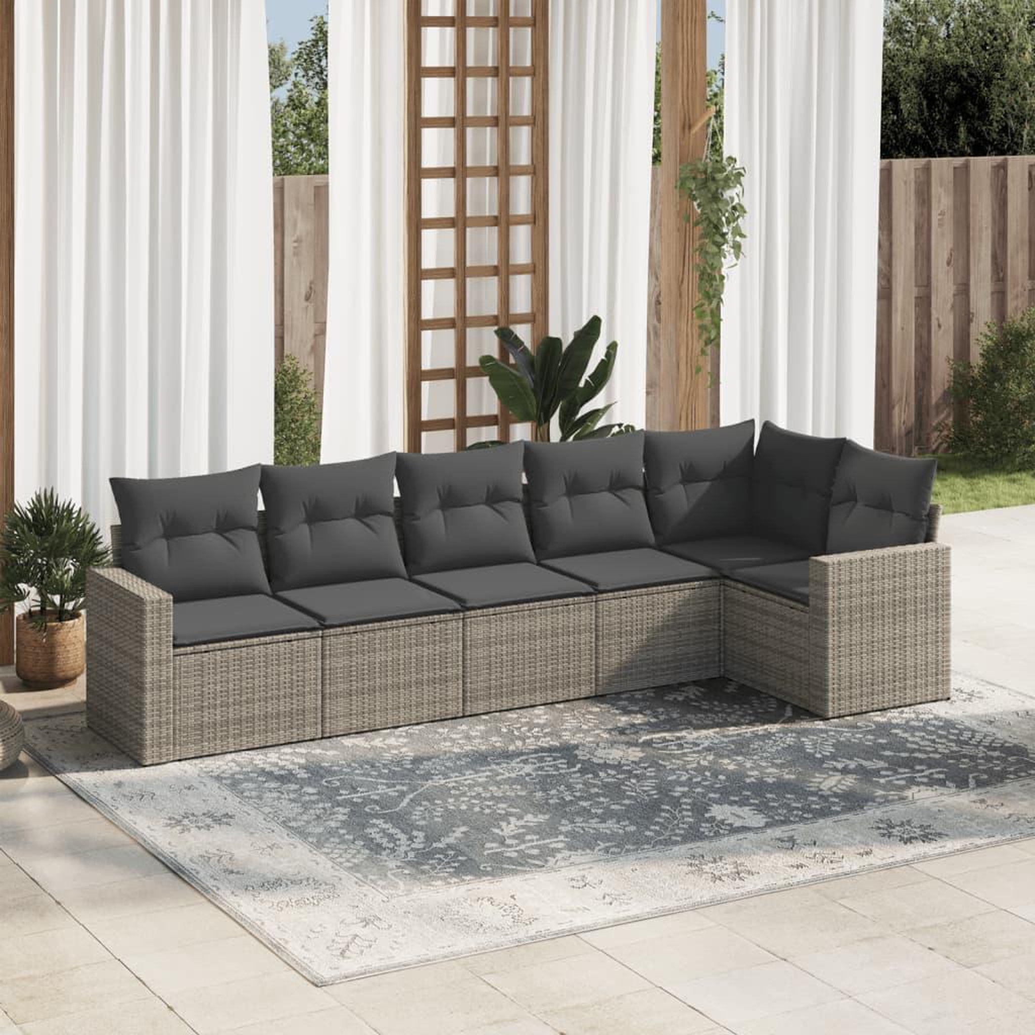 VIDAXL Salon de jardin 6 pcs avec coussins gris resine tressee