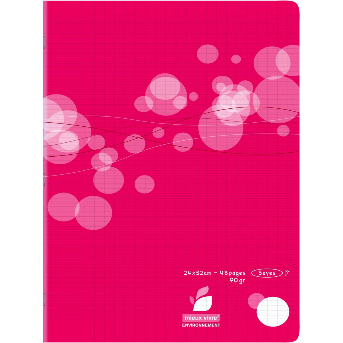AUCHAN Cahier piqué polypro 24x32cm 48 pages grands carreaux Seyes coloris aléatoire motif ronds